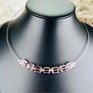 Vintage aged Silvertone Pink square reflective bead it choker necklace
